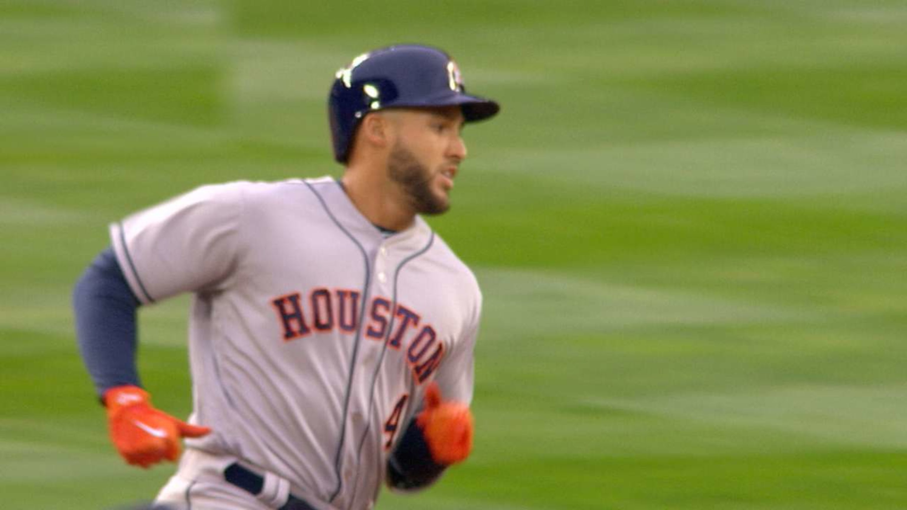 Houston Astros' George Springer celebrates his leadoff home run off Seattle  Mariners starting pitcher Ariel Miranda in the first inning of a baseball  game, Thursday, April 6, 2017, in Houston. (AP Photo/Eric