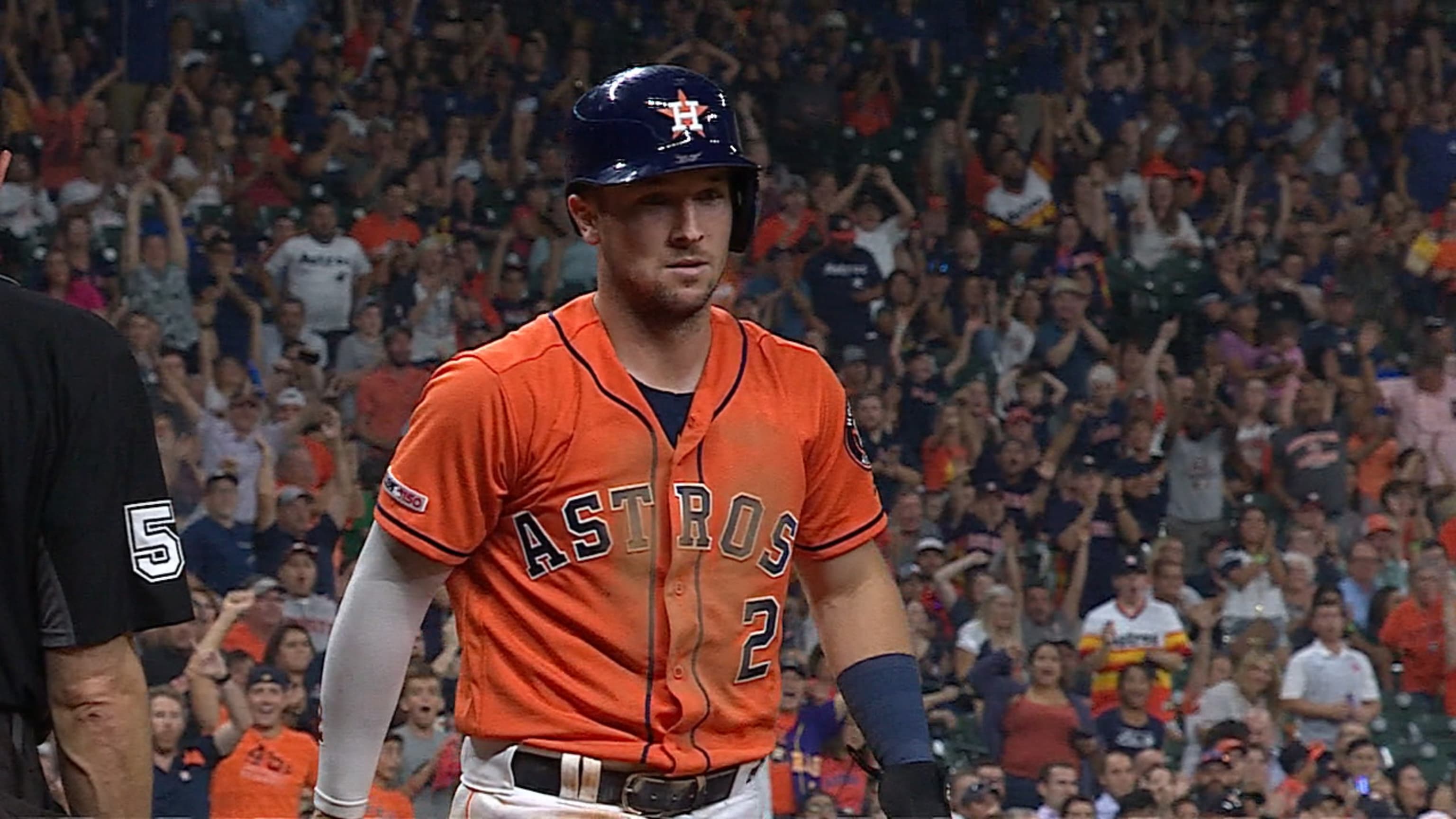 August 10, 2018: Houston Astros third baseman Alex Bregman (2) during a  Major League Baseball game between the Houston Astros and the Seattle  Mariners on 1970s night at Minute Maid Park in