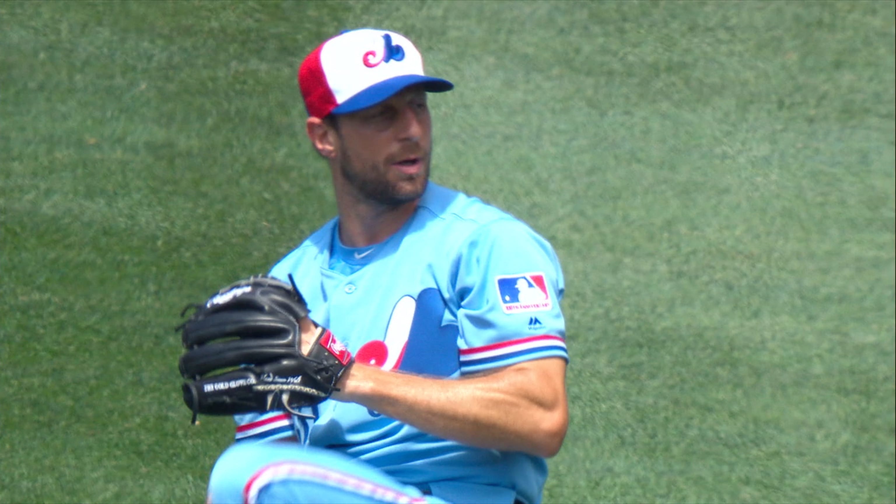 Max Scherzer wears Expos uniform in bullpen