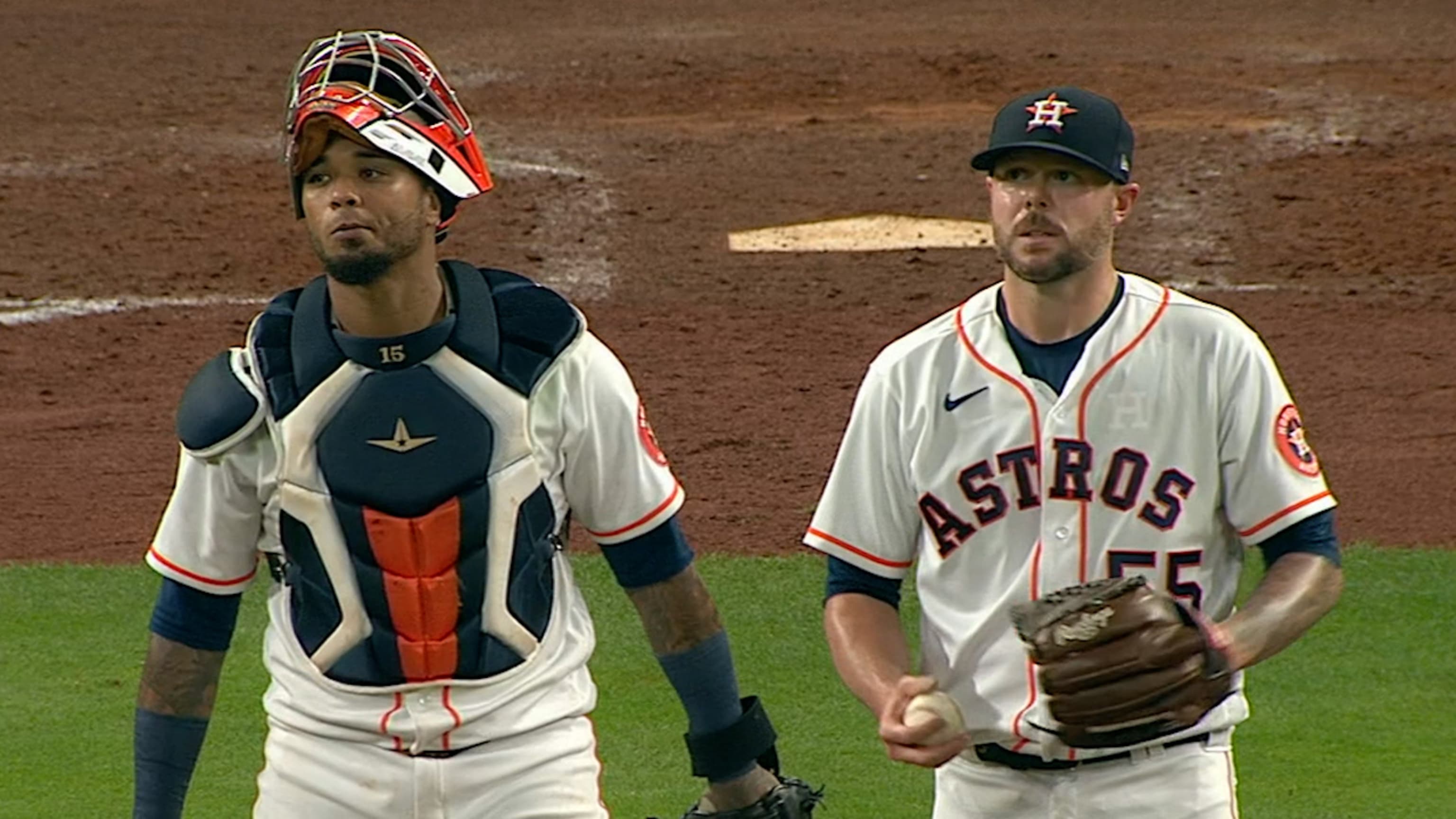 Watch Astros' Cristian Javier spill coffee on himself then dominate