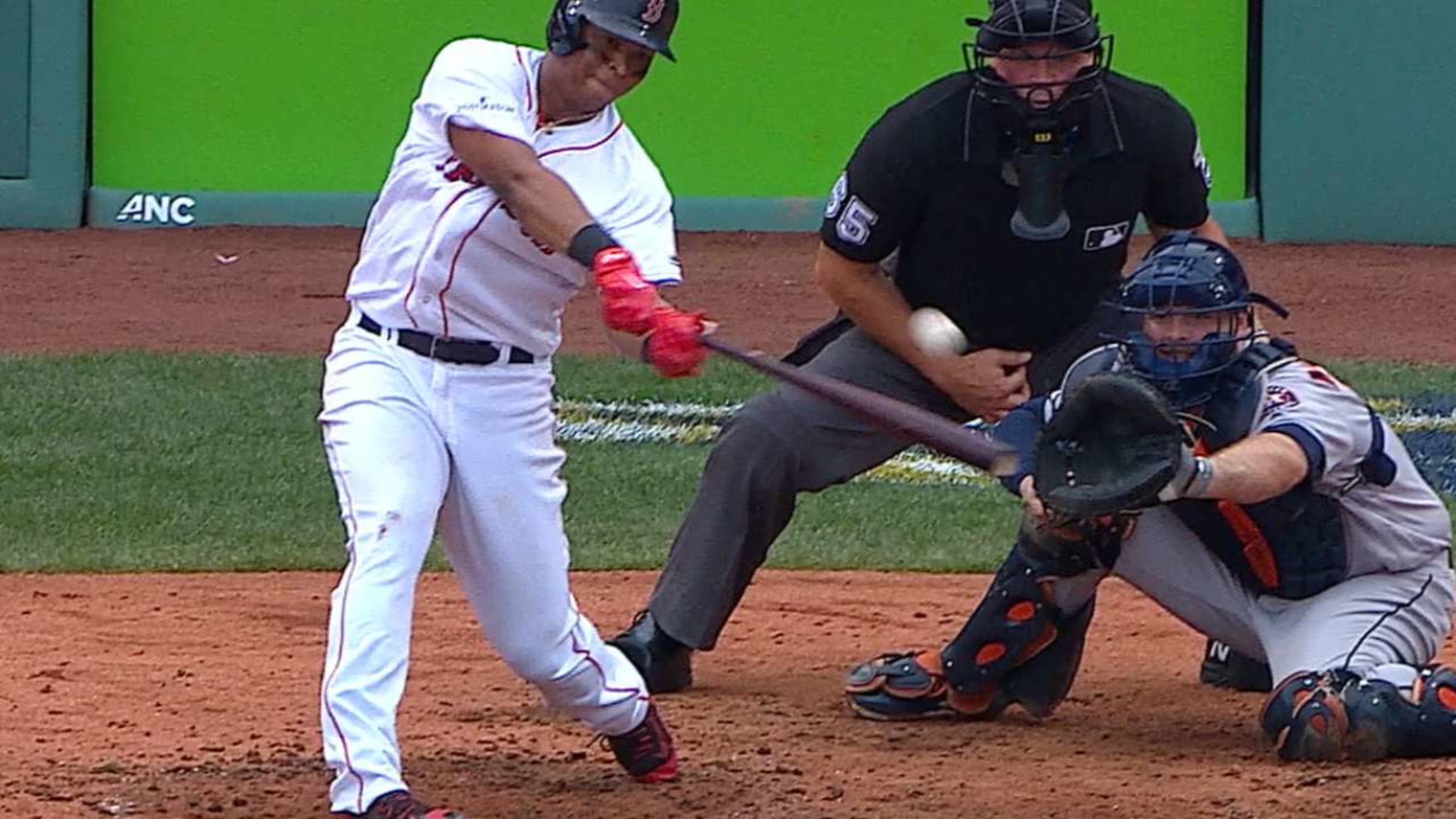 Rafael Devers was so excited about his first playoff homer he wasn't sure  what to do with his bat