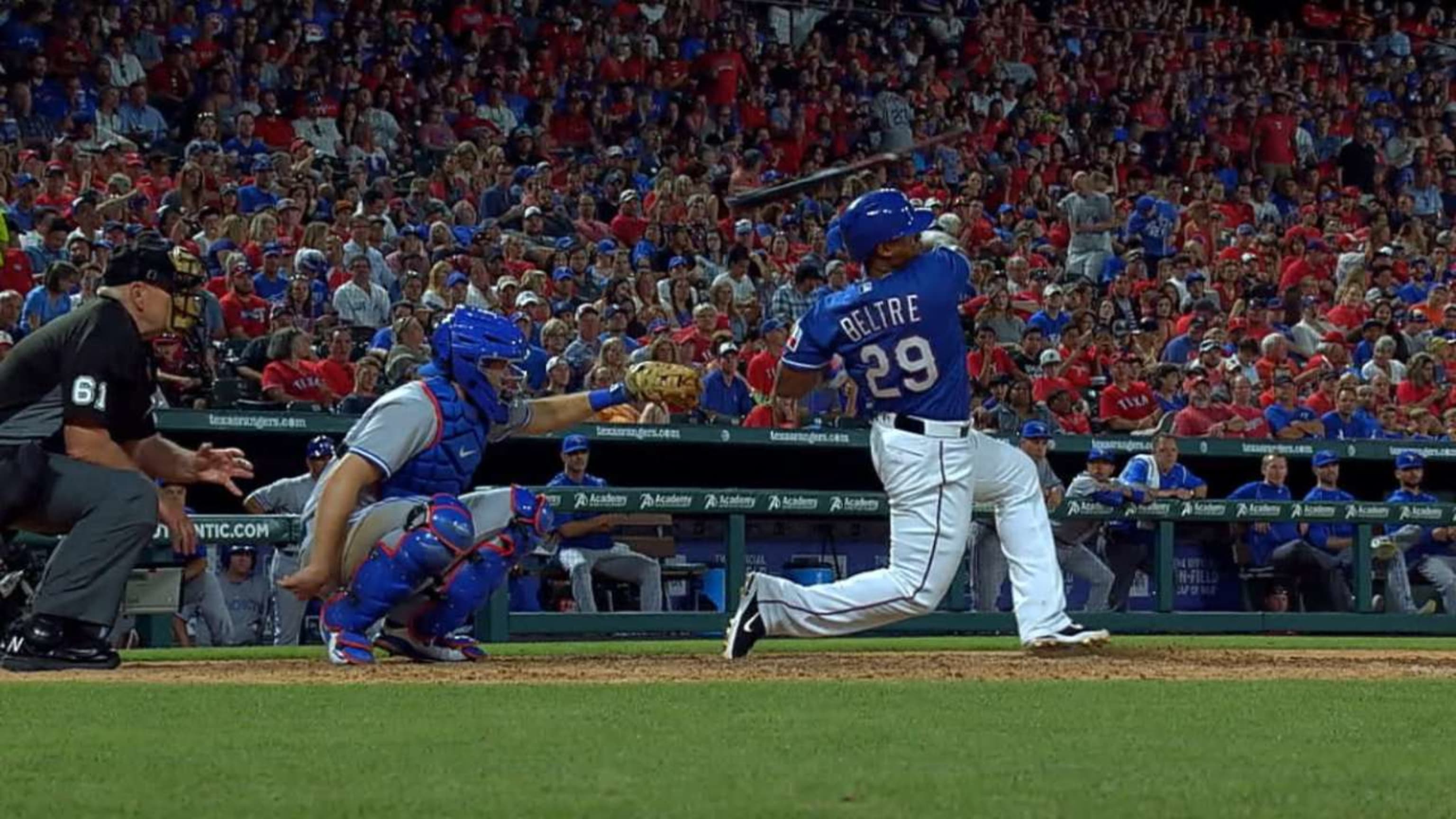 Adrian Beltre swung so hard he fell to a knee  and then he stayed there  and struck a pose