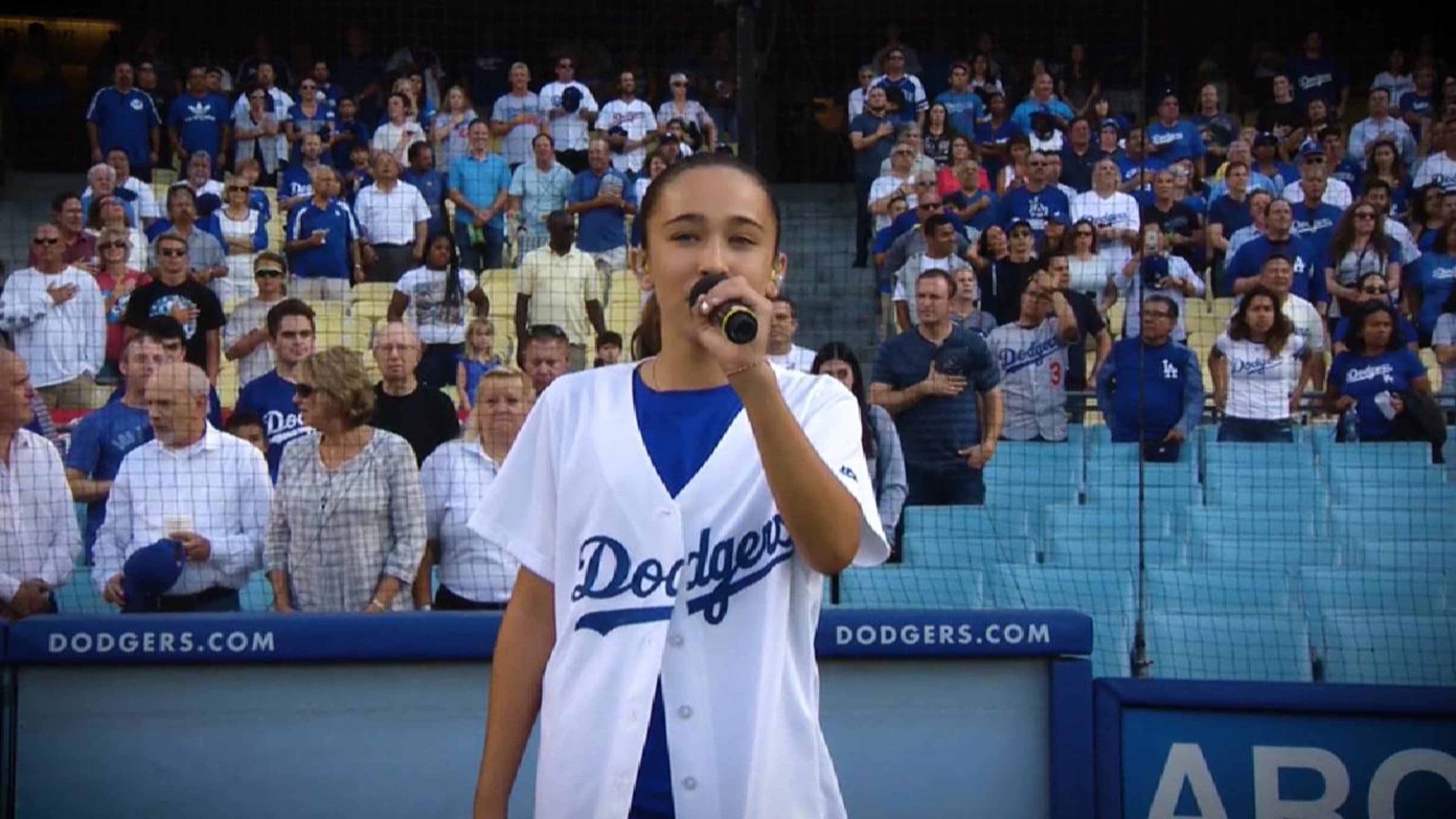 Dave Roberts' bobblehead night was a family affair with his daughter  singing the national anthem