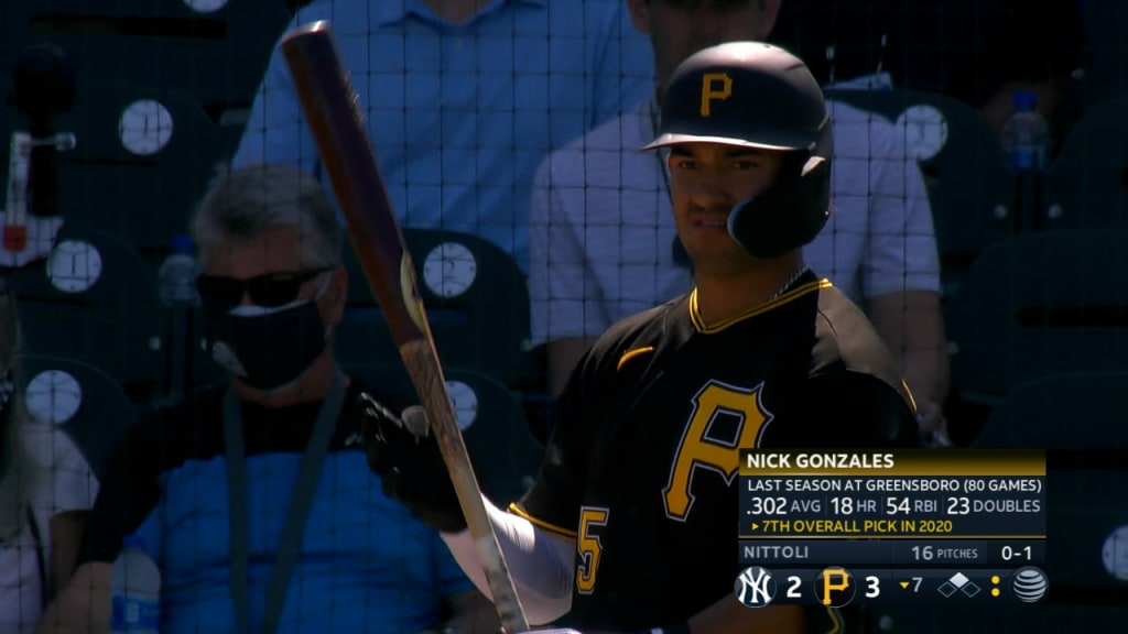 Pittsburgh Pirates Nick Gonzales (81) walks to the dugout during a Major  League Spring Training game against the Toronto Blue Jays on March 1, 2021  at TD Ballpark in Dunedin, Florida. (Mike