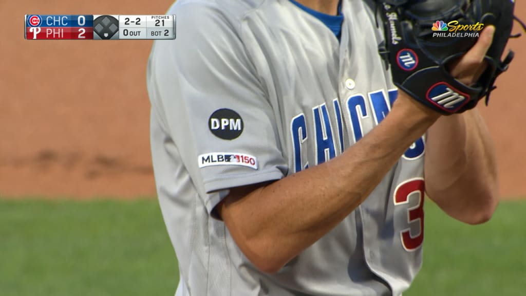 CHC PHI Hamels wears David Montgomery patch 08 14 2019 MLB
