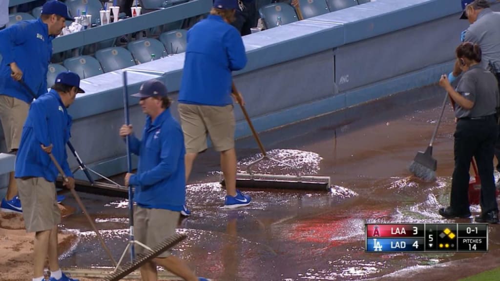 Sewage leak spills onto field during game at Dodger Stadium