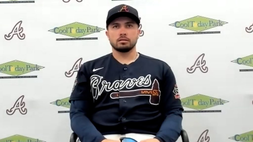 Travis d'Arnaud of the Atlanta Braves is interviewed after their 9 to
