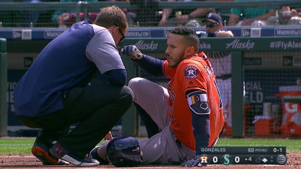 Astros' Correa helped off field with bone bruise after fouling