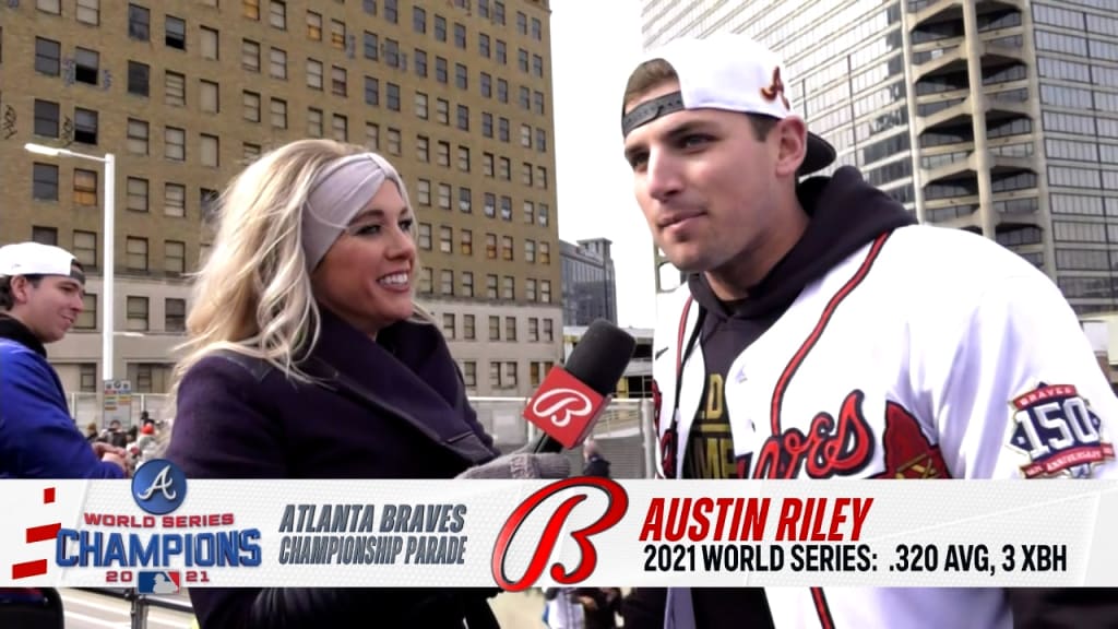 Atlanta Braves #27 Austin Riley 2021 Red Gold World Series Champions With  150th Anniversary Patch Cool
