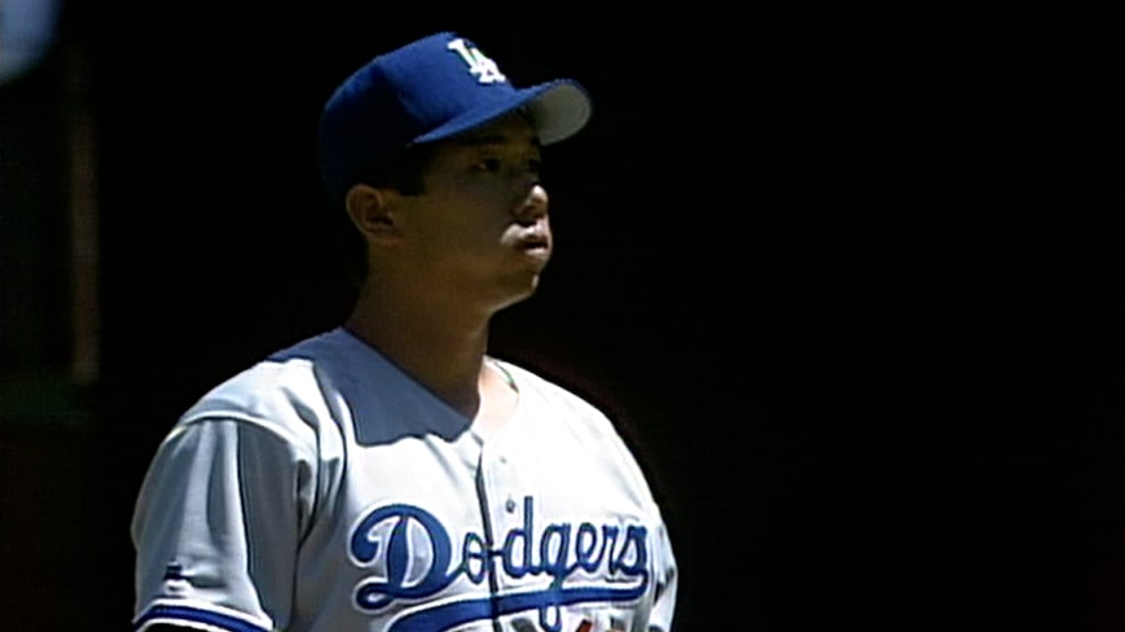 Hideo Nomo records his first K in the Majors 