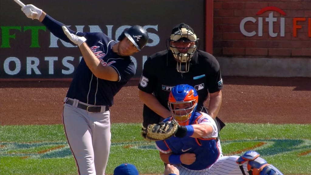 Matt Olson of the Atlanta Braves hits a RBI single in the first