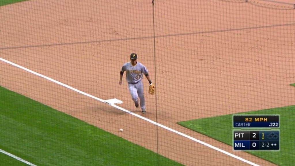 Chris Carter reaches on a fielding error by third baseman Jung Ho Kang.