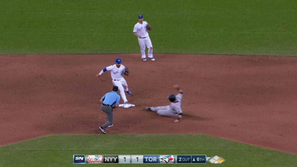 Chase Headley grounds into a force out, fielded by second baseman Devon Travis.   Carlos Beltran out at 2nd.