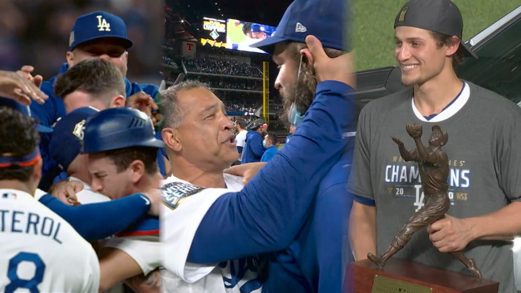 Los Angeles Dodgers 2020 MLB World Series baseball caps on display