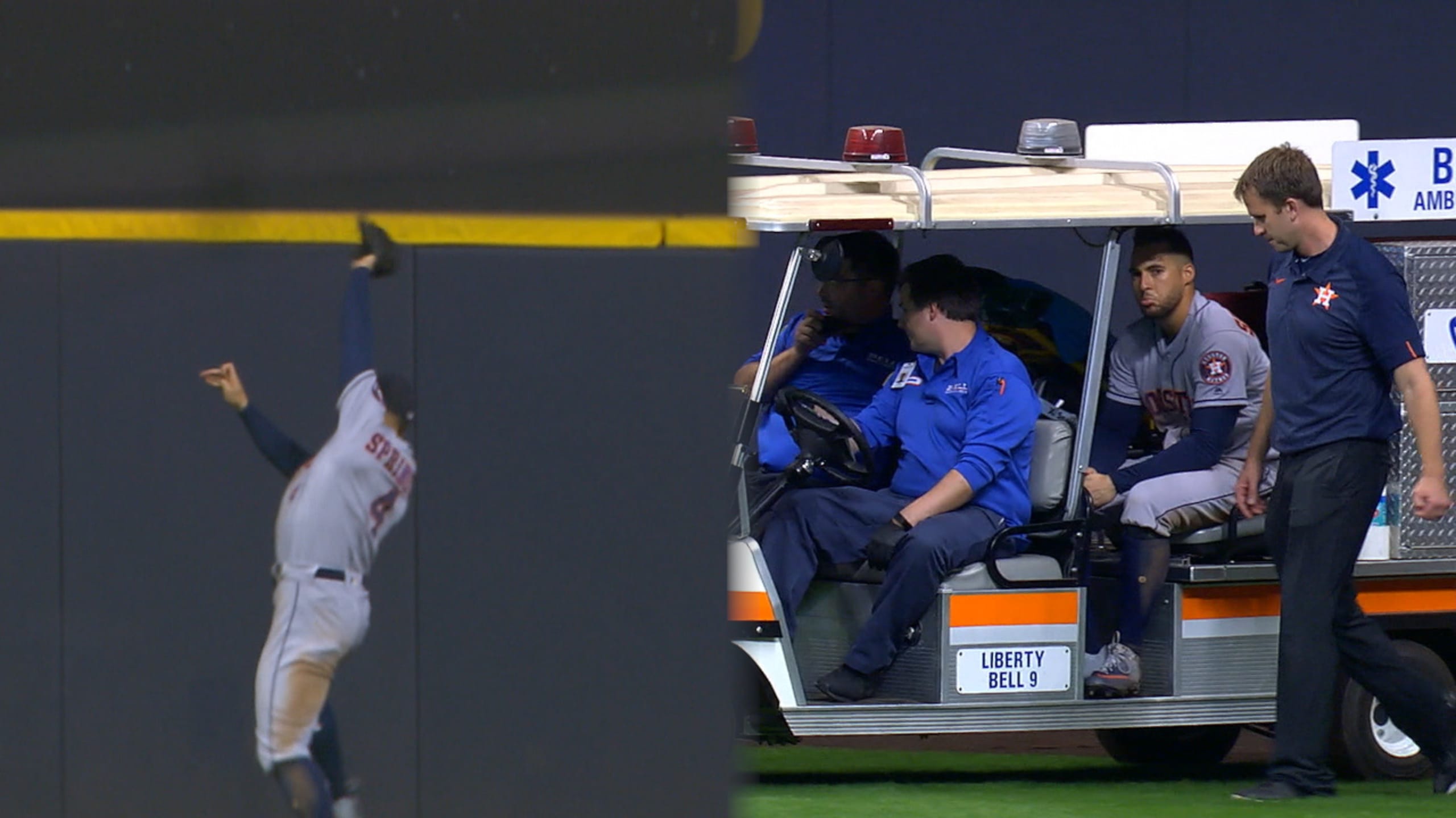 Astros' 1st-round pick carted off after slamming into wall