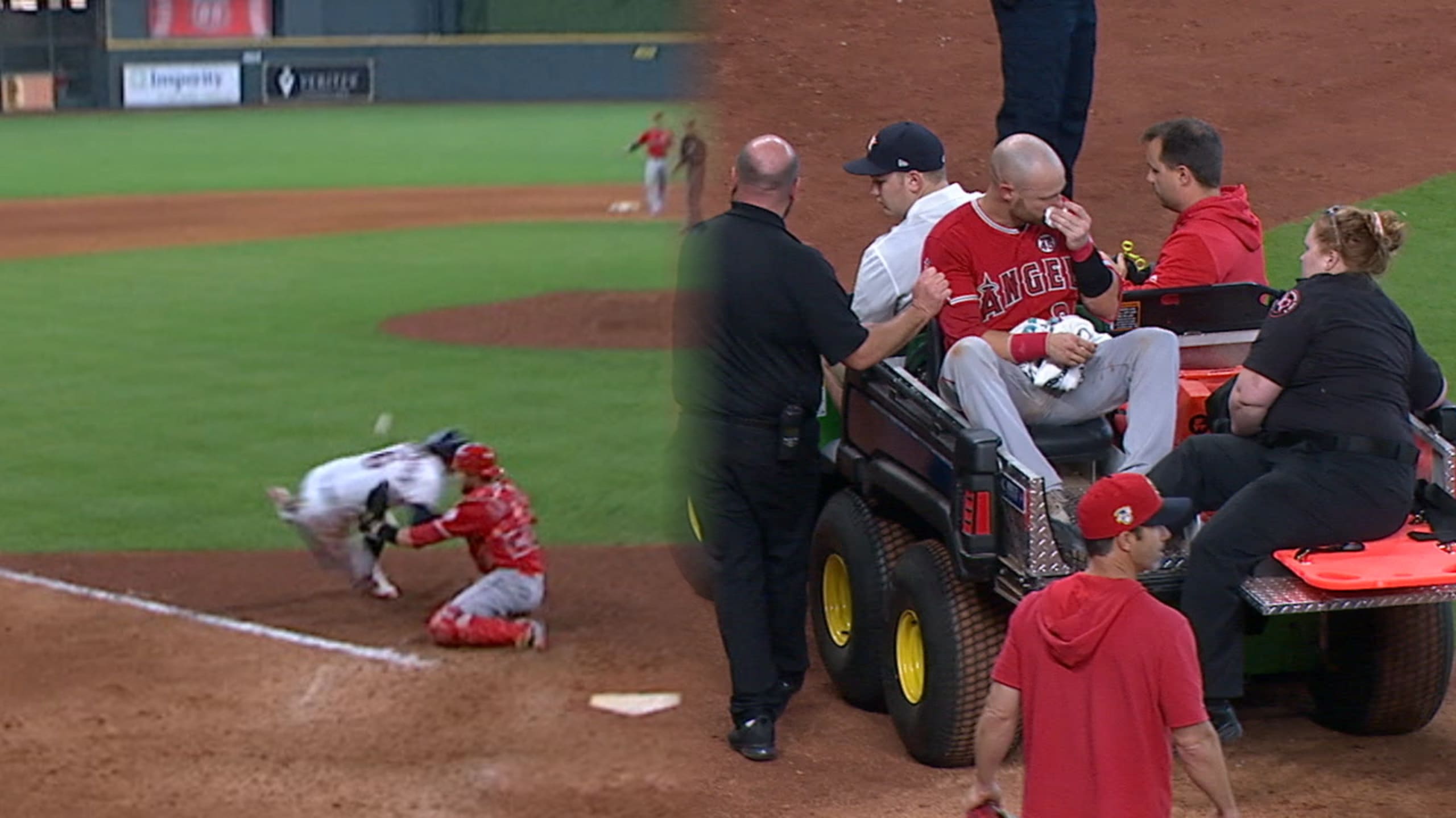 Jonathan Lucroy carted off the field after bloody collision at