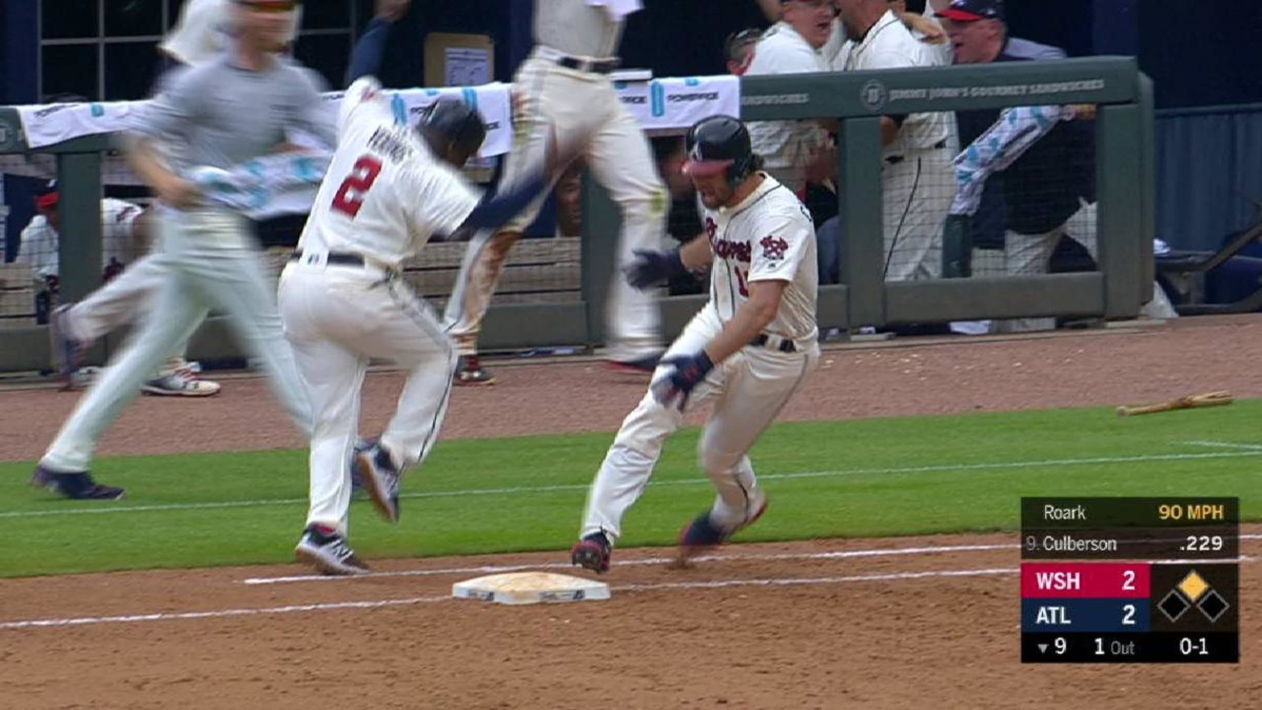 Braves' Charlie Culberson hit in face by pitch