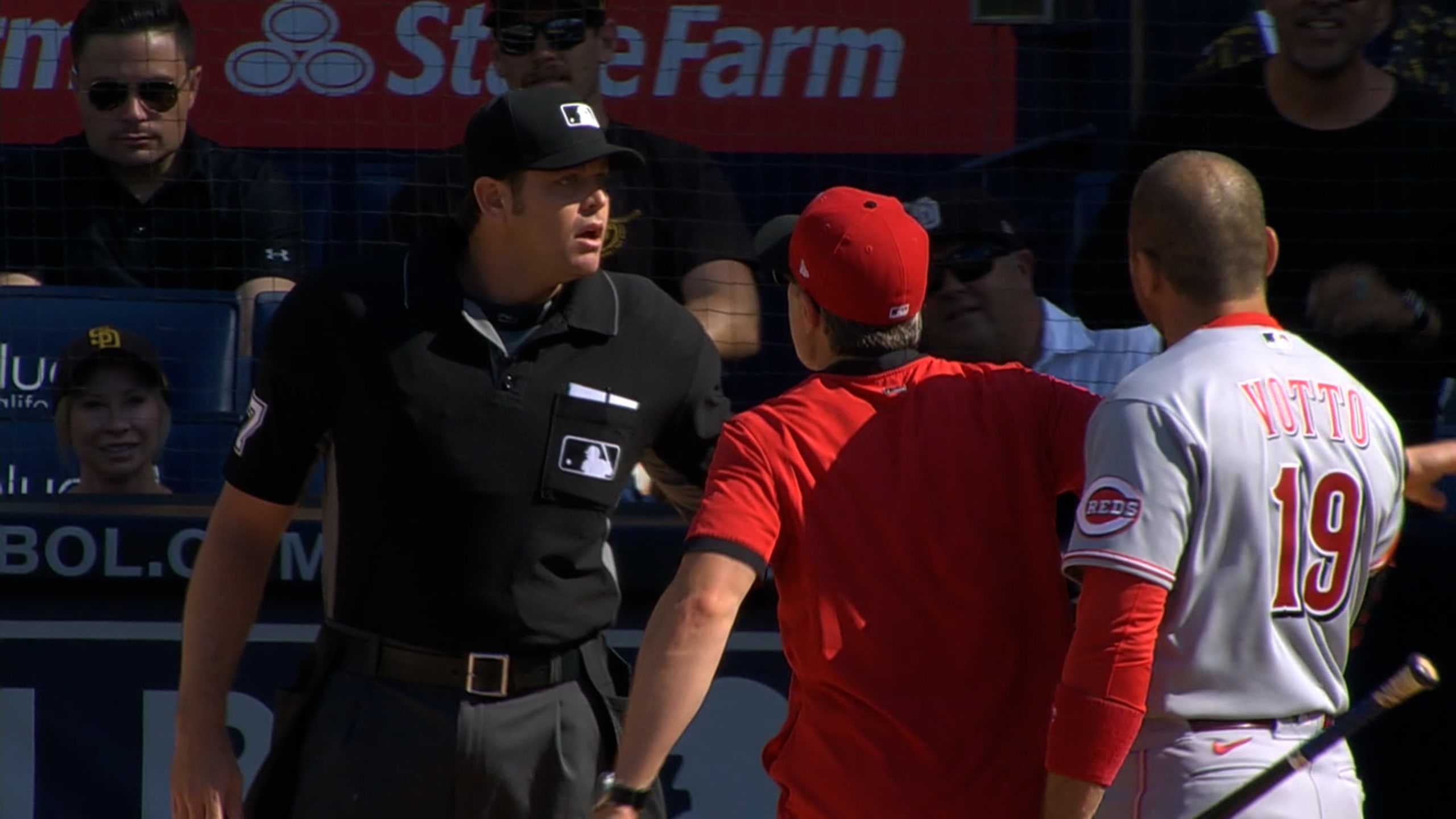 Right before hitting a grand slam, Joey Votto attempted to shoo a bird away  that was interrupting the game