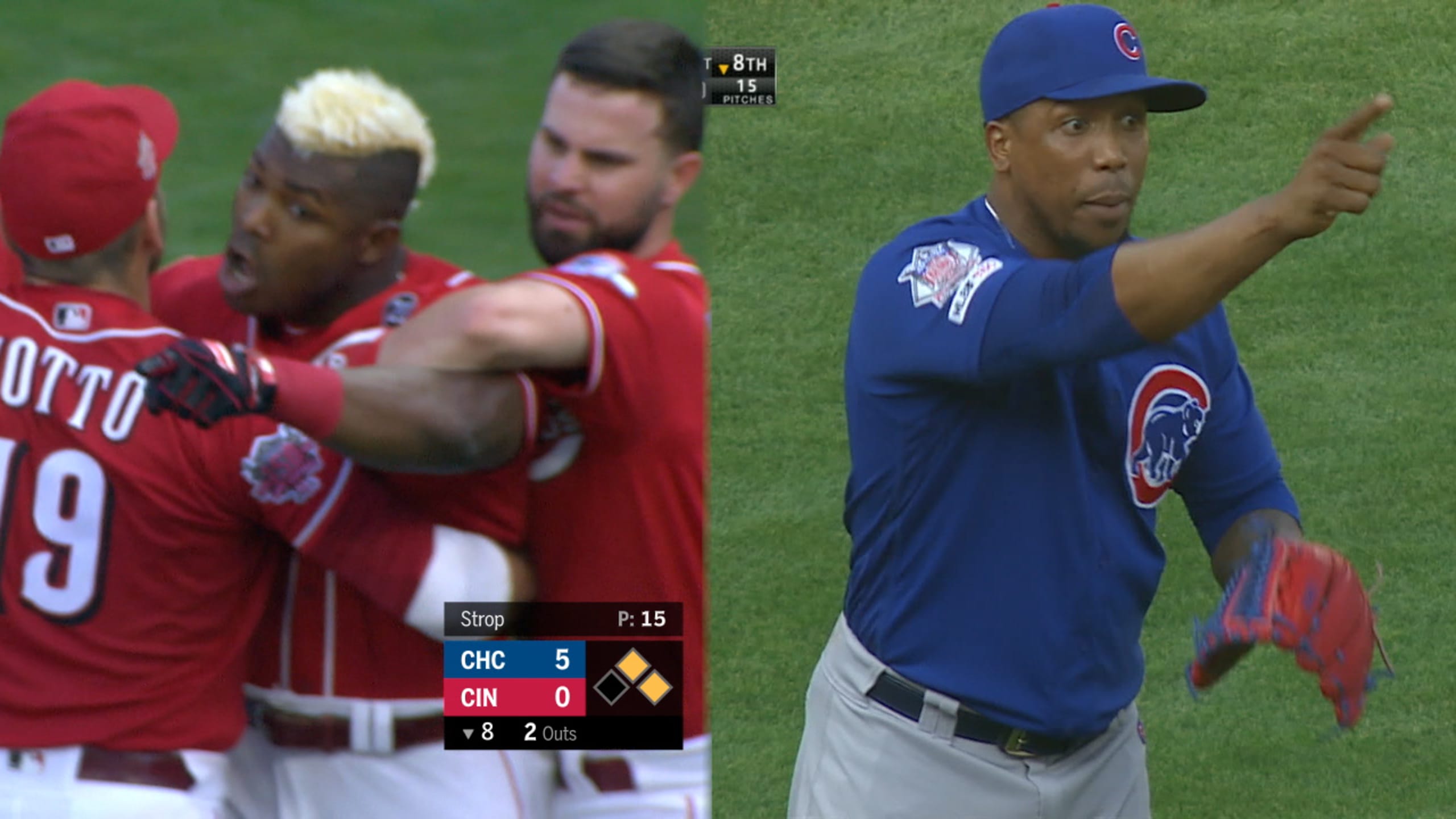 Yasiel Puig, Pedro Strop benches clear