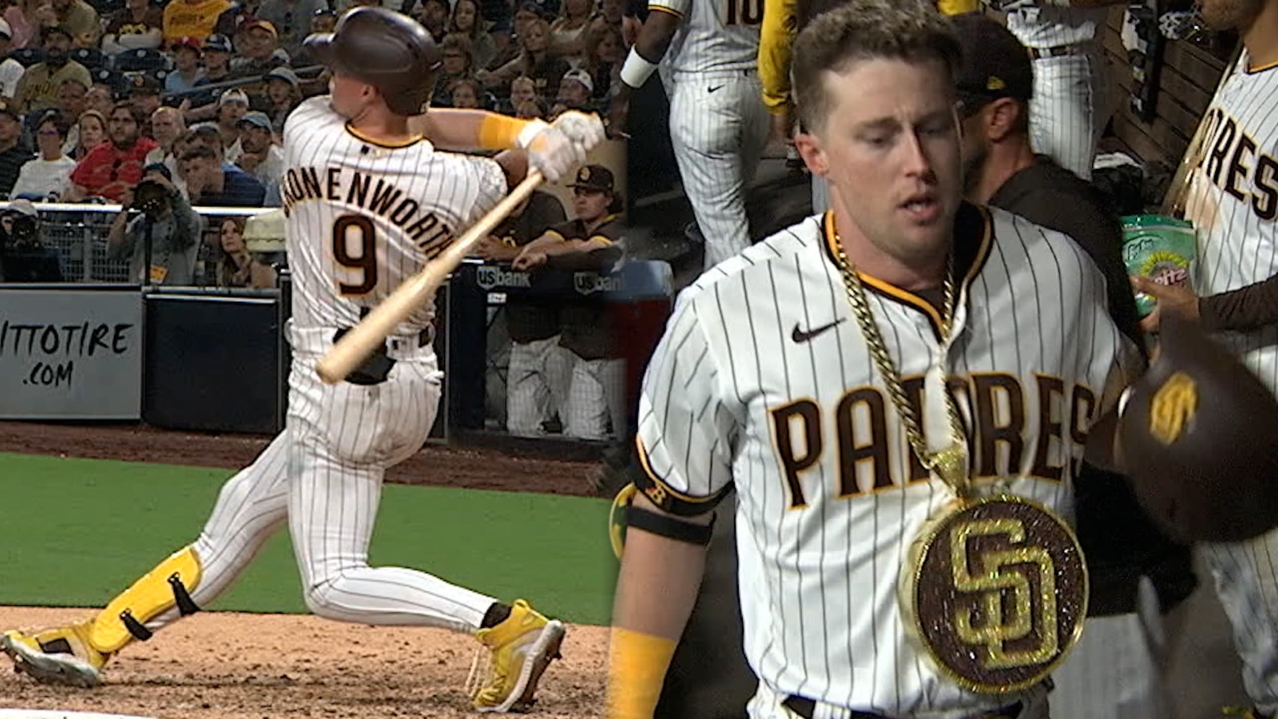 Jake Cronenworth of the San Diego Padres hits a three run homer in