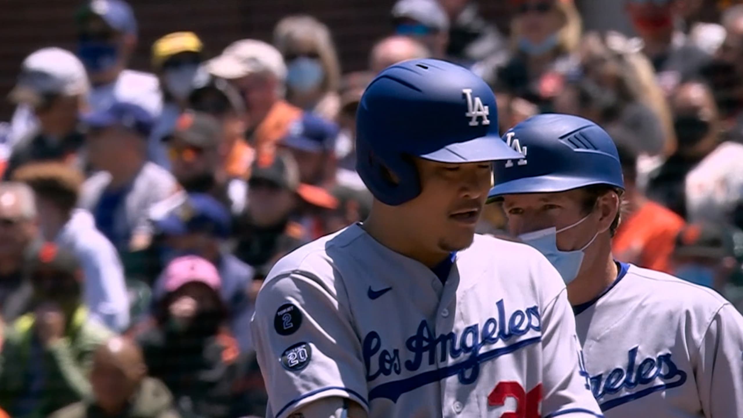 Yoshi Tsutsugo and Clayton McCullough of the Los Angeles Dodgers