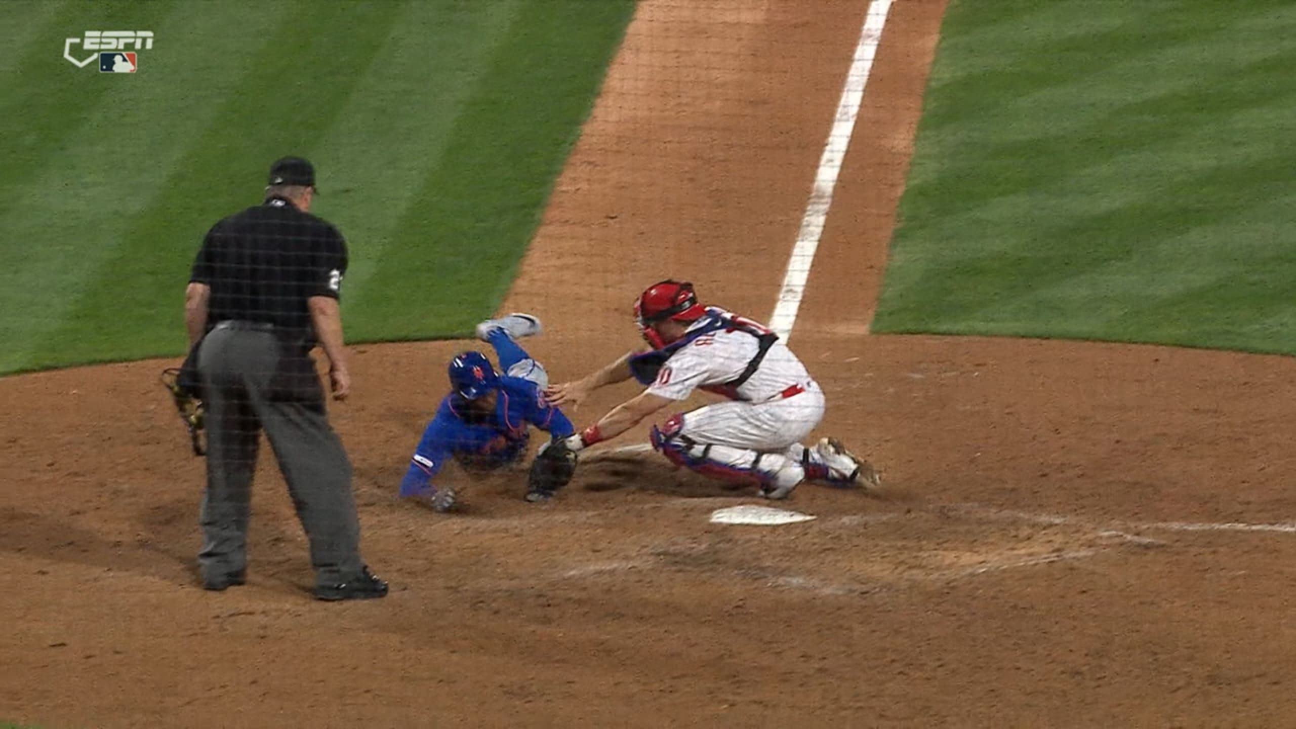 Umpire Joe West Taken Out by Mets Runner Rajai Davis' Slide 