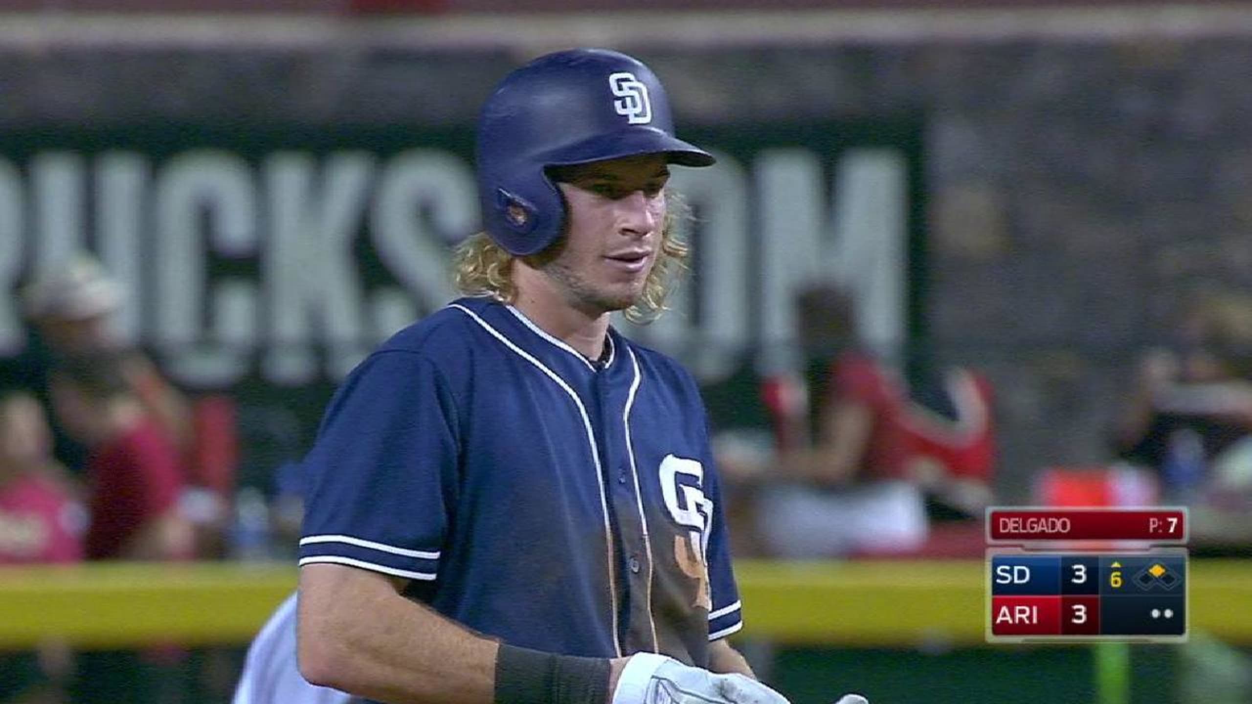 Travis Jankowski grounds into a force out, pitcher Randall Delgado to