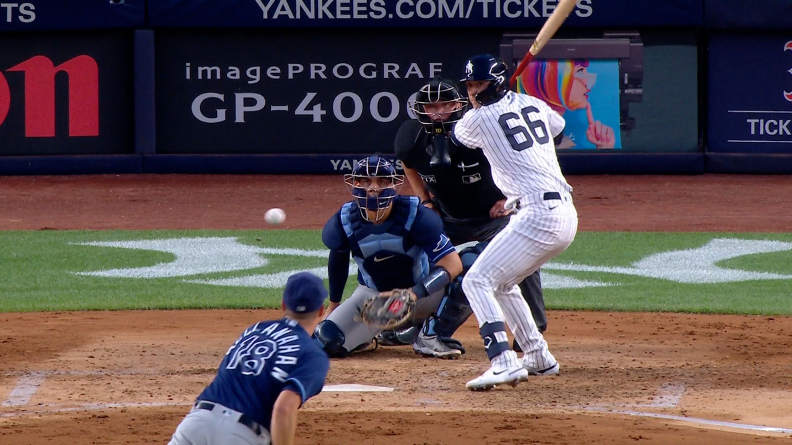 Yankees third string catcher KYLE HIGASHIOKA homers into the