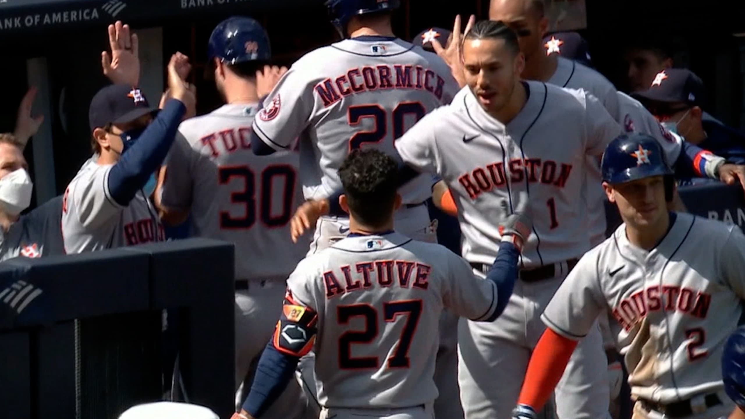 Houston Astros Jose Altuve stands in the infield while New York