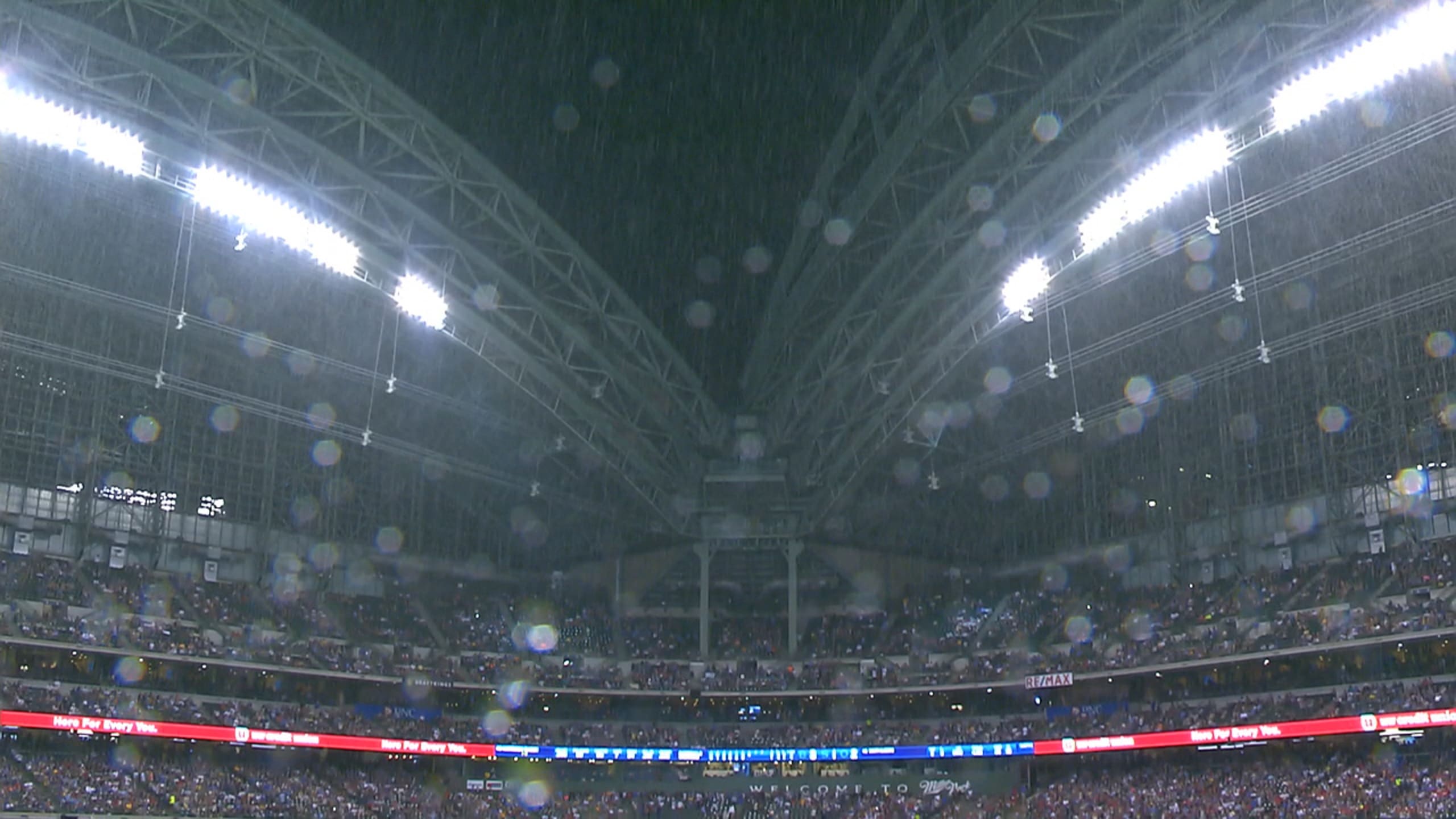 The Marlins had a rain delay in their retractable roof stadium