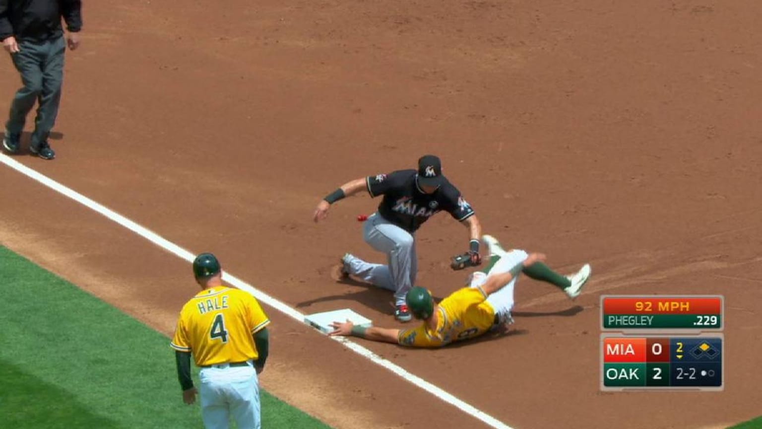 MIA@OAK: Riddle fires to third to get the lead runner | 05/24/2017 ...