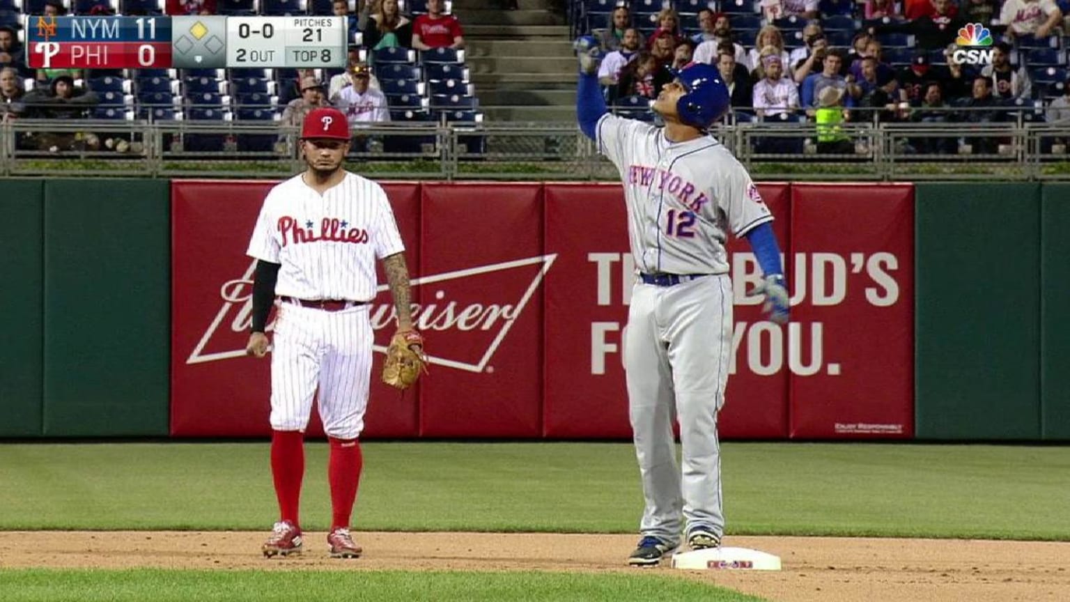 Juan Lagares hits a ground-rule double (1) on a line drive down the  right-field line., image size:1536x864