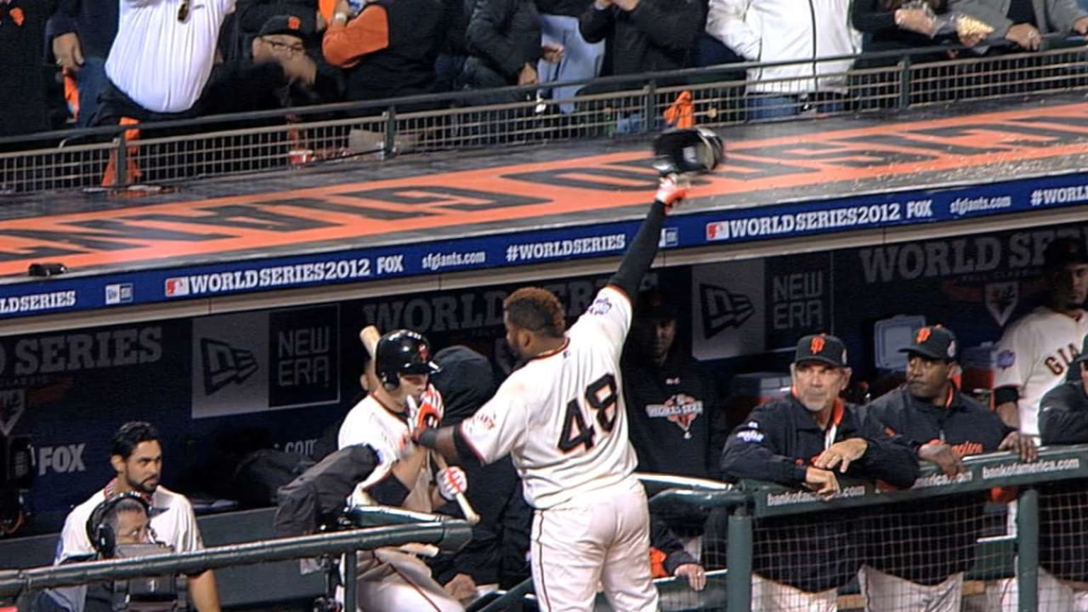 10/24/12: Pablo Sandoval joins Babe Ruth, Reggie Jackson and Albert Pujols as the only players with three homers in a World Series game
