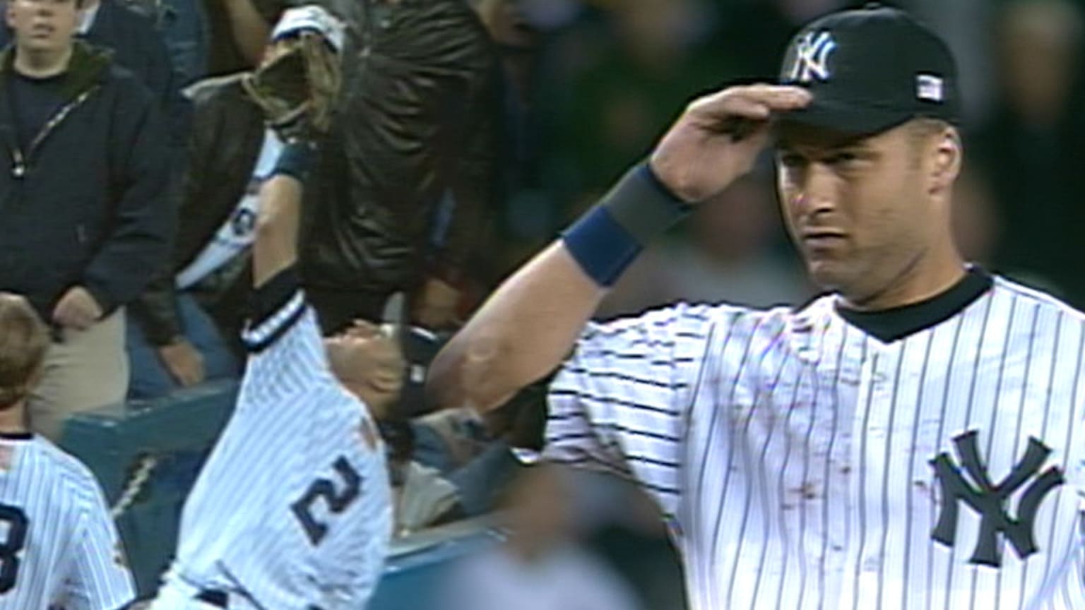 Jeter flips into stands to make amazing catch vs. A's | 10/15/2001 ...