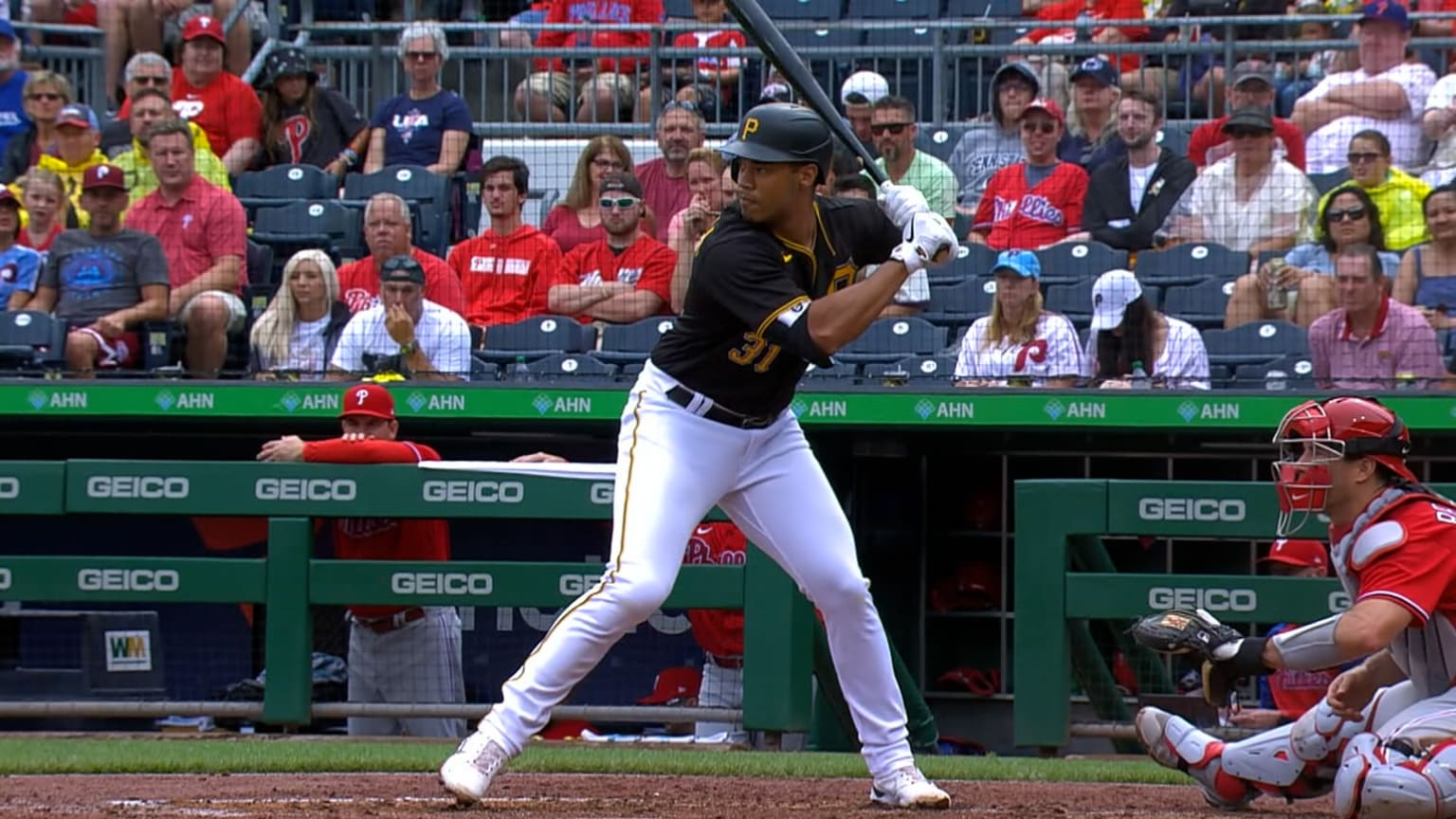 Pittsburgh Pirates right fielder Cal Mitchell at bat during the