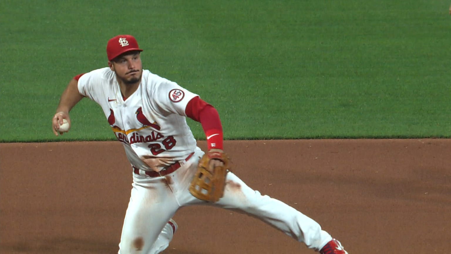 Nolan Arenado,COL, with the 2106 NL Gold Glove for third base//April 7,  2017 v LAD