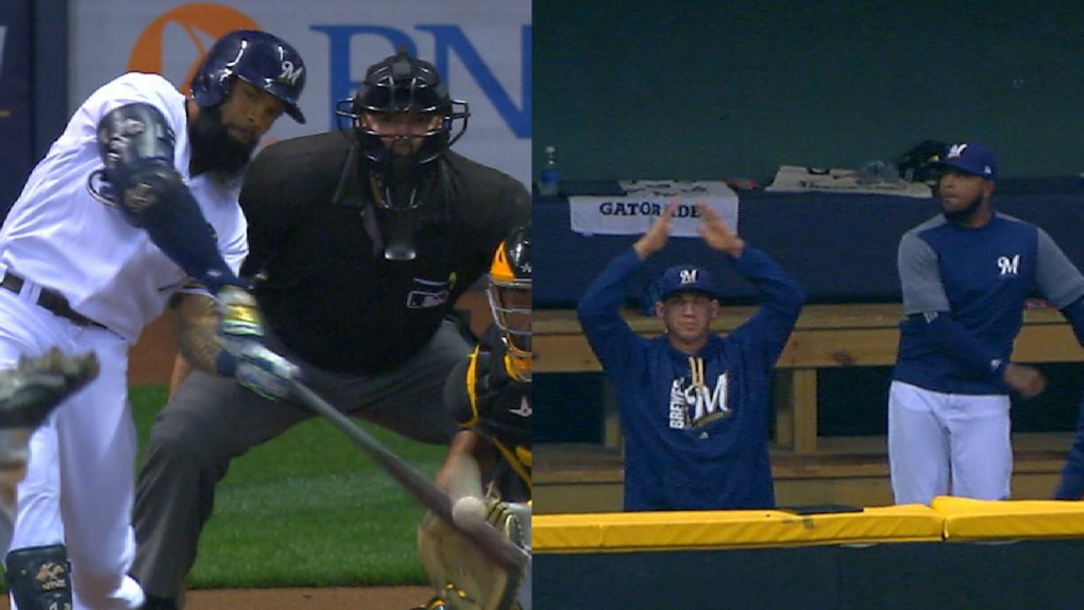 Eric Thames' 13th home run of the season was capped off with some  celebratory camera time