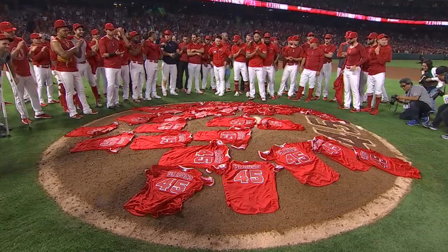 Angels put Skaggs jerseys on hill
