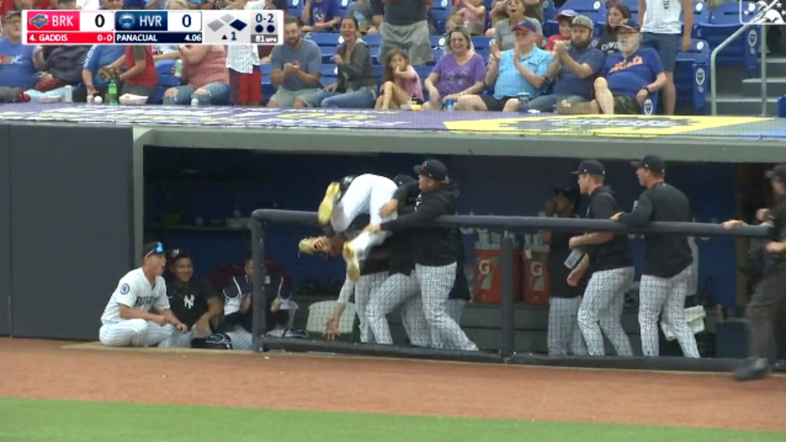 T.J. Rumfield flips for catch for Hudson Valley 07/29/2022
