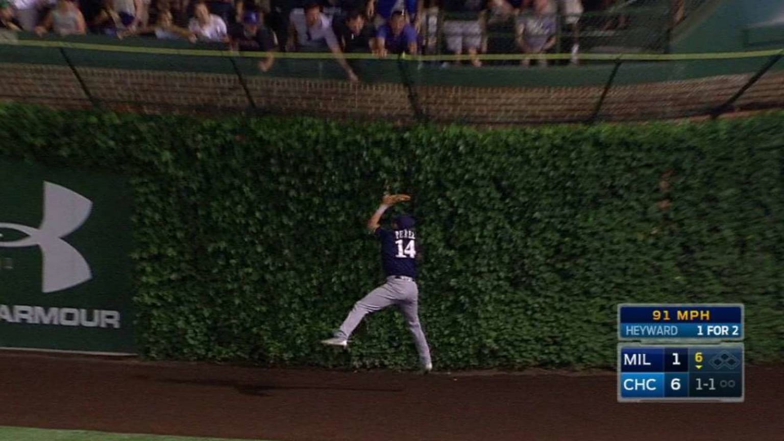 MIL@CHC: Pérez salta y atrapa línea de Heyward | 17/08/2016 | Lasmayores.com