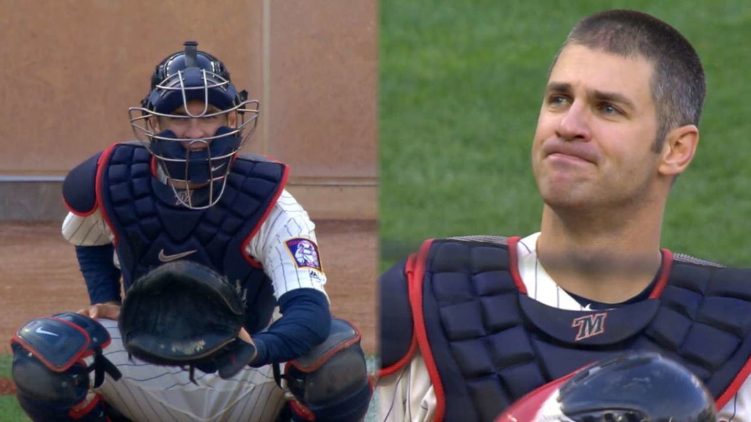 Joe Mauer catches pitch from Matt Belisle before expected retirement