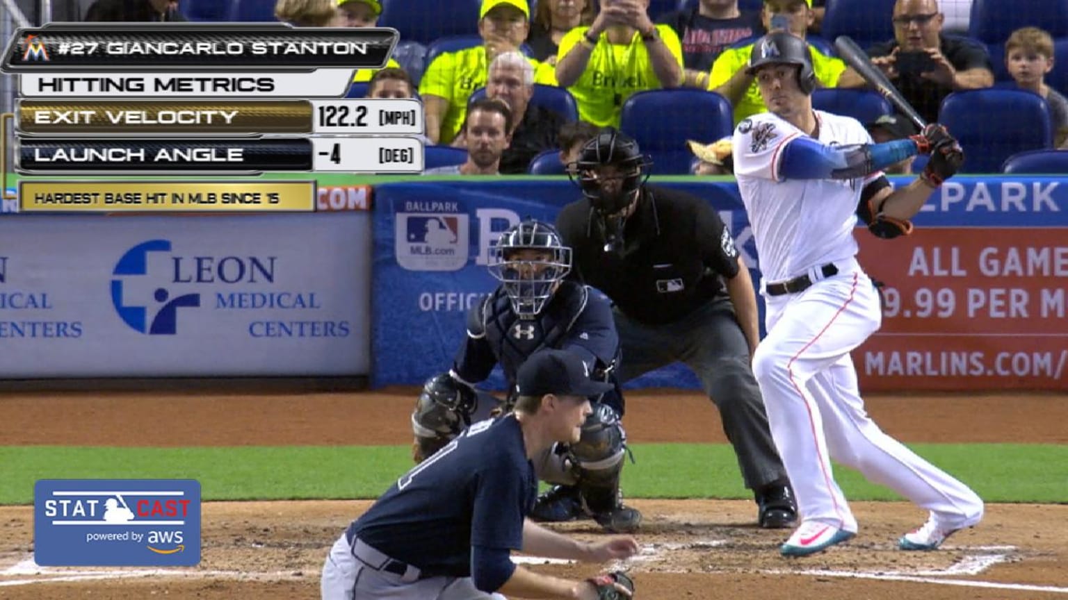 ATL@MIA: Stanton hammers hardest base hit since 2015 | 10/01/2017 ...