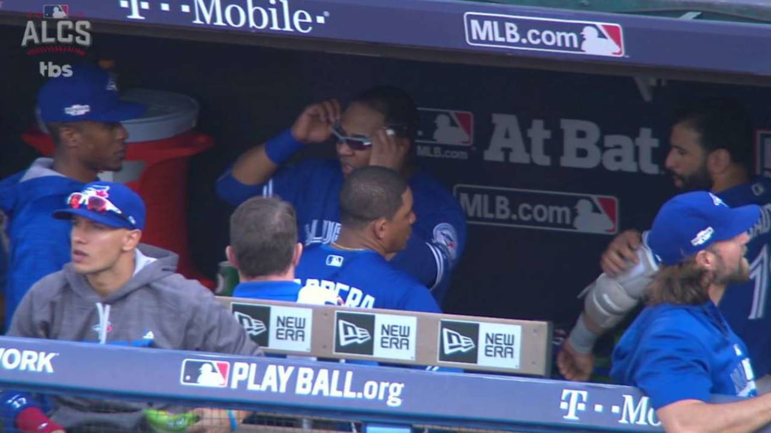 Blue Jays test out sunglasses 10/15/2016 Toronto Blue Jays