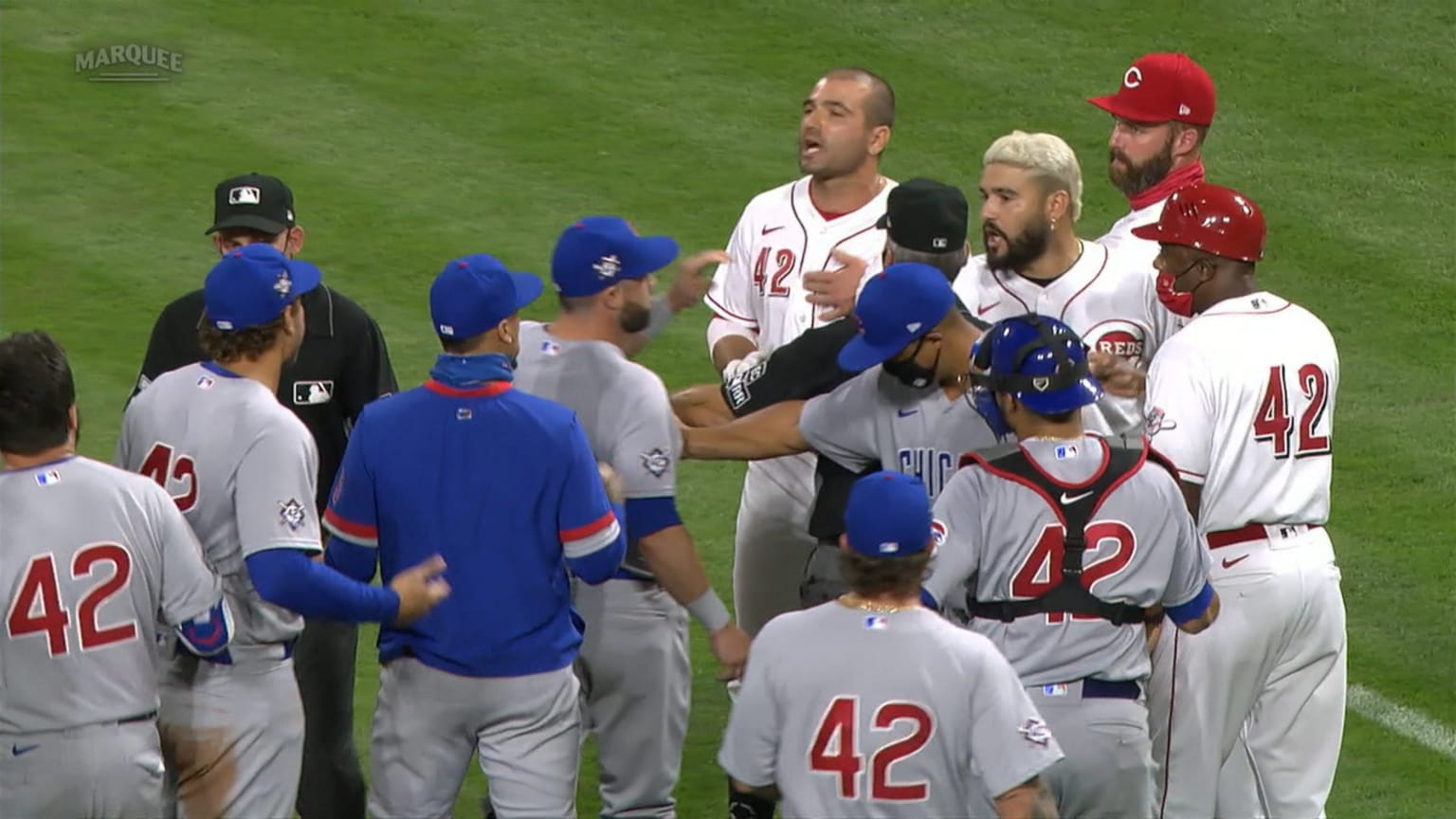 The benches clear in Game 2 08/29/2020 Milwaukee Brewers