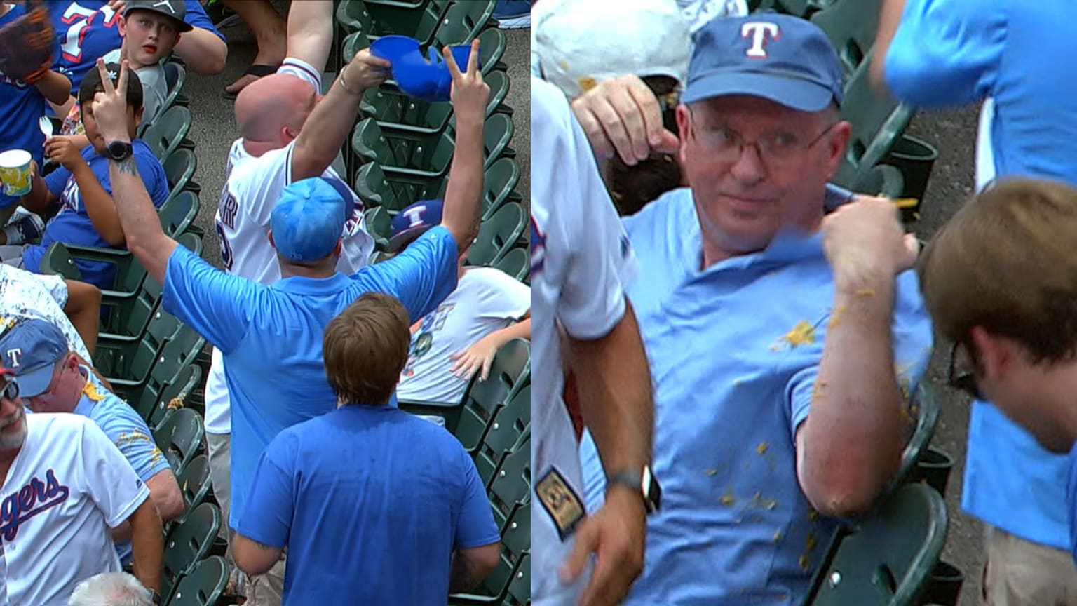 DET@TEX: Fan makes catch, sends nachos flying | 08/04/2019 | Texas Rangers