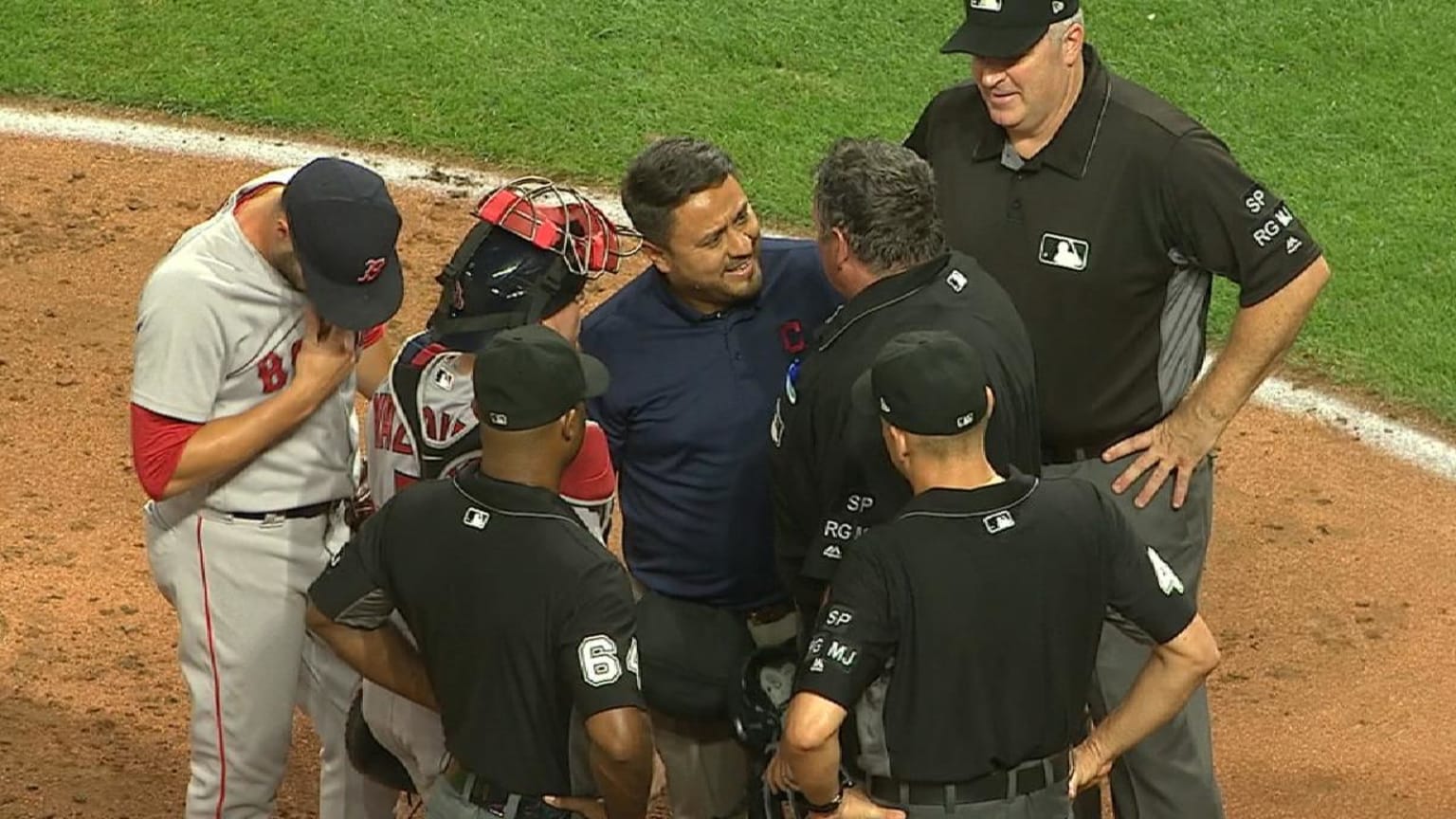 Umpire injured during warmups 08/21/2017