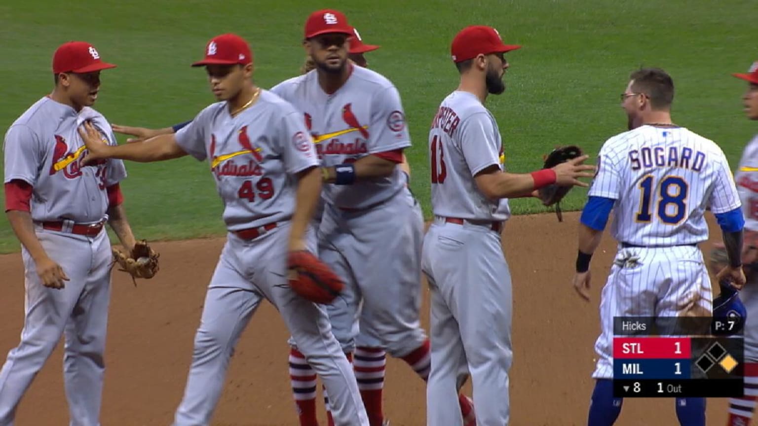 Benches clear in Milwaukee 06/22/2018 St. Louis Cardinals