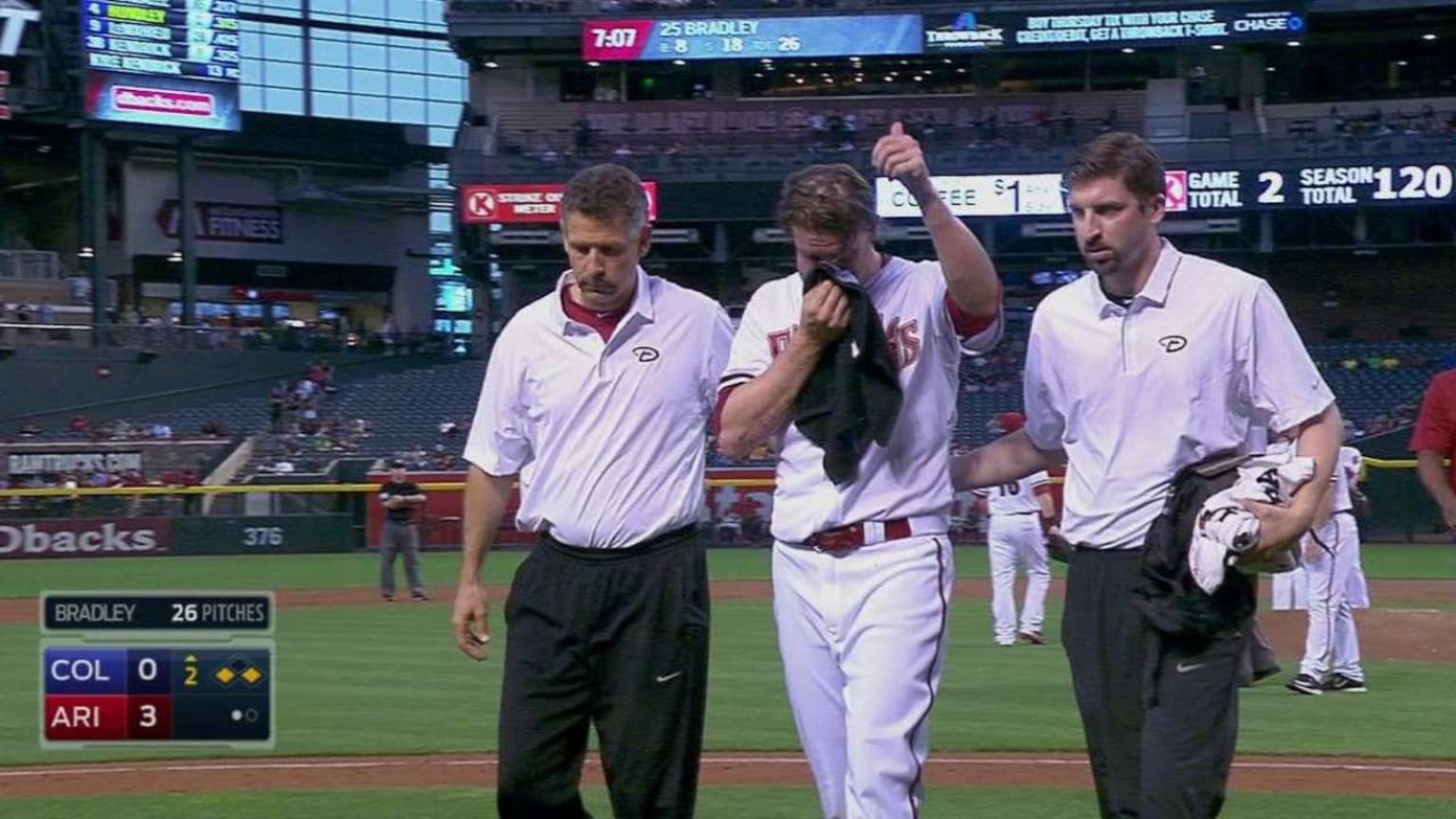 COL@ARI: Bradley exits after getting hit with liner | 04/29/2015 | MLB.com