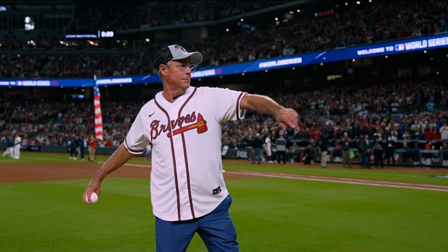 Greg Maddux throws first pitch 10/31/2021 Houston Astros