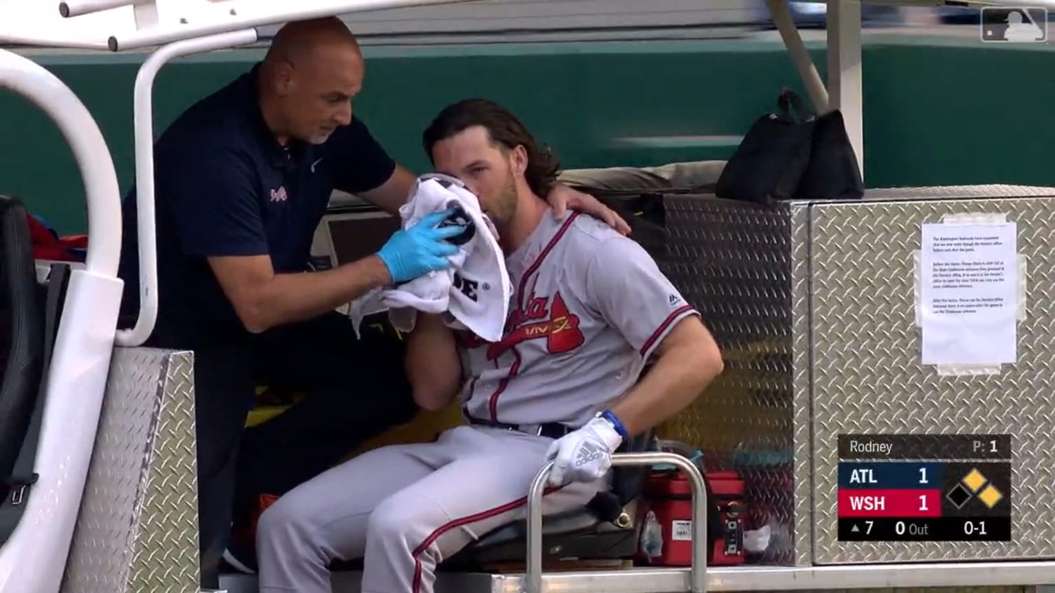 Braves' Charlie Culberson hit in face by pitch